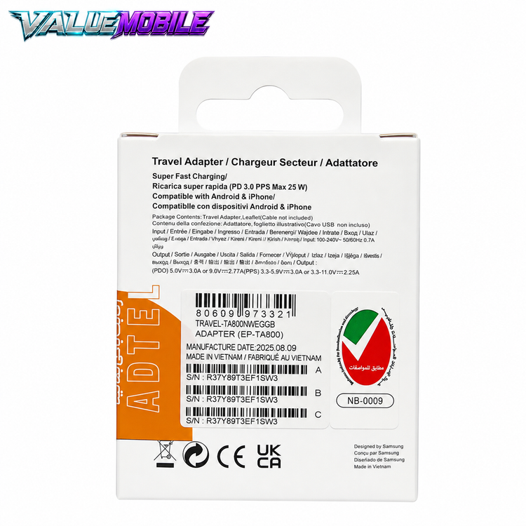 شارژر سامسونگ EP-TA800 25 وات گارانتی 2 ساله ADTEL